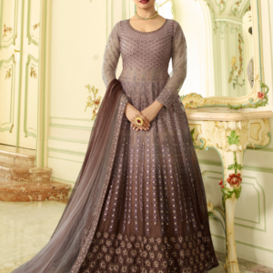 Kaseesh Premium Women's Embroidered Georgette Unstitched Gown, Party Wear, Wedding Dress