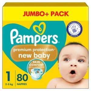 Pampers New Baby Size 1 Jumbo+Pack, 2kg-5kg - 80 Pcs | Made in UK
